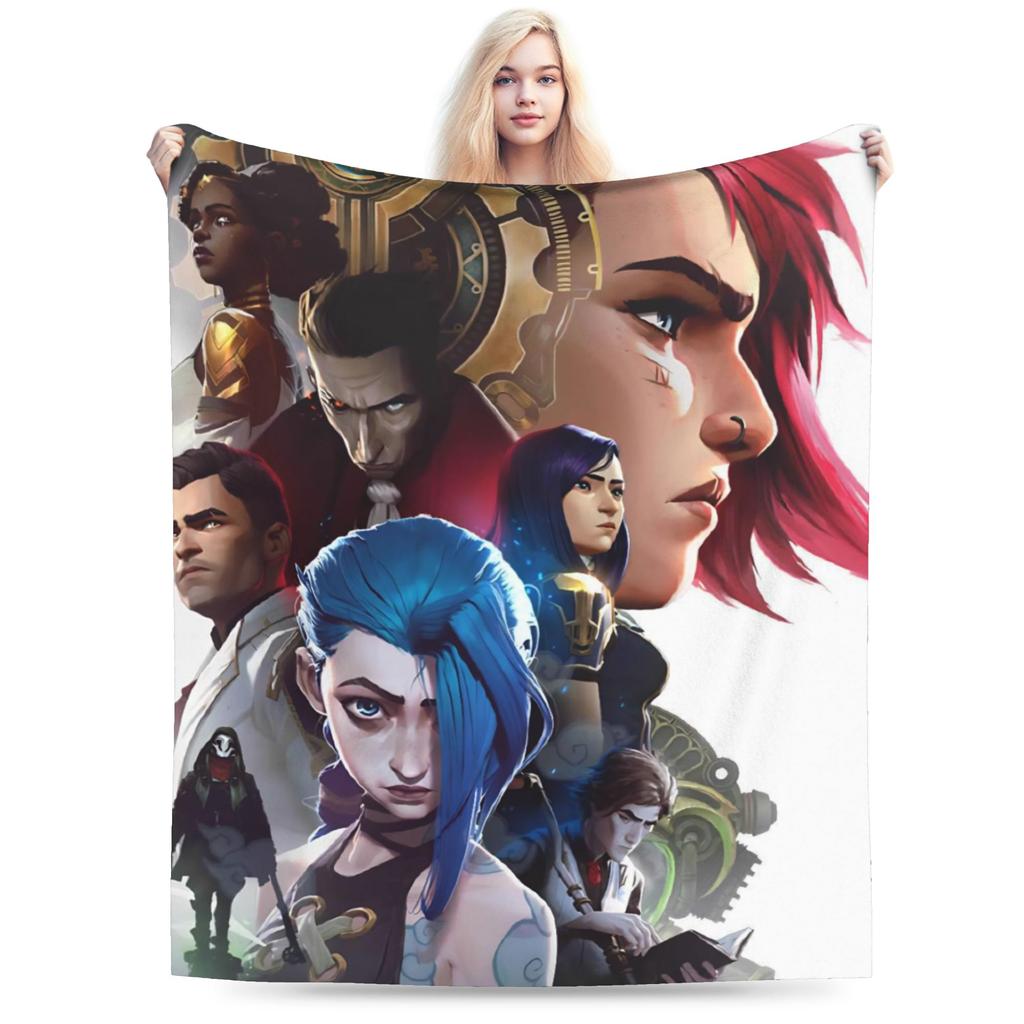 Arcane Vi Jinx Blankets Quality Warm Throw Blanket Autumn Students Living Room Aesthetic Bedspread