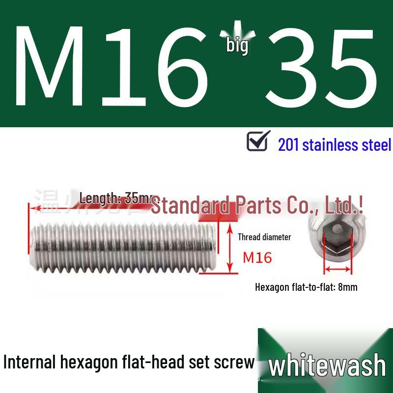 201 Stainless Steel Headless Set Screw - Flat End Socket Screw