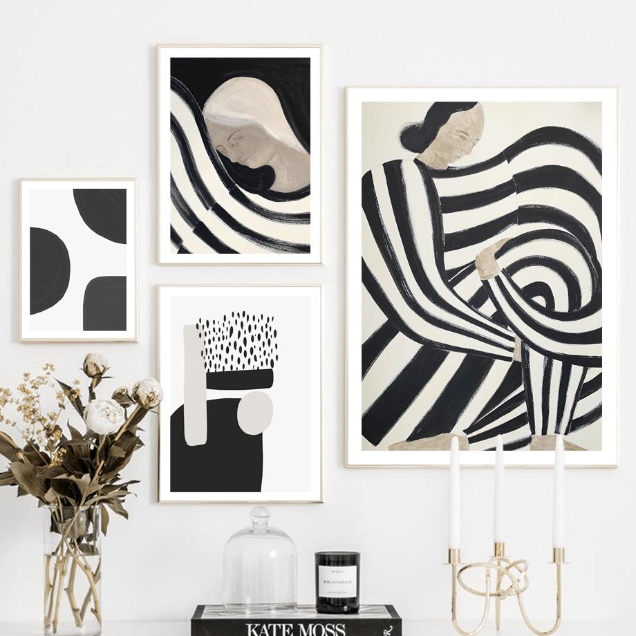 Abstrakt linje Geometrisk färgblock kurva nordiska affischer och tryck Väggkonst Canvasmålning Väggbilder för vardagsrumsinredning