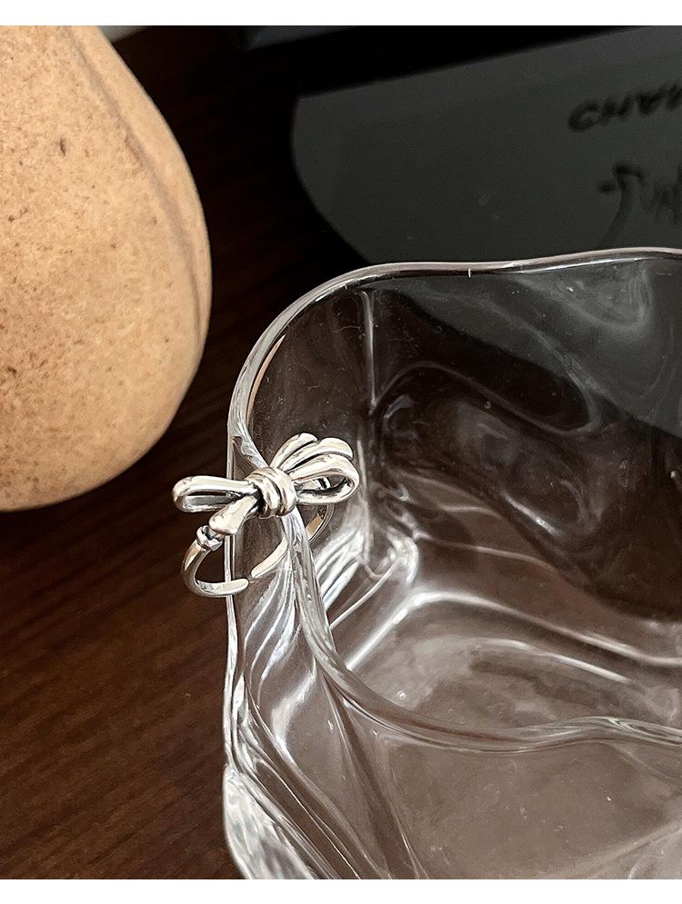 Yinruitai S925 Sterling Silver Bow Knot Ring - Autumn/Winter Retro Korean Women's Fashion.