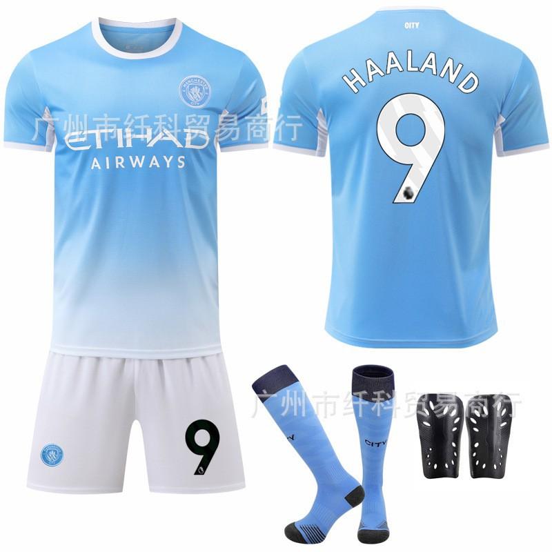 

2026-27 No. 9 Harland 10 Sherki New Jersey Manchester City Home Football Uniform Set #M