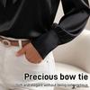 Women's Satin Blouse Long Sleeve Bow Tie Neck Elegant Office Shirt Dressy Top
