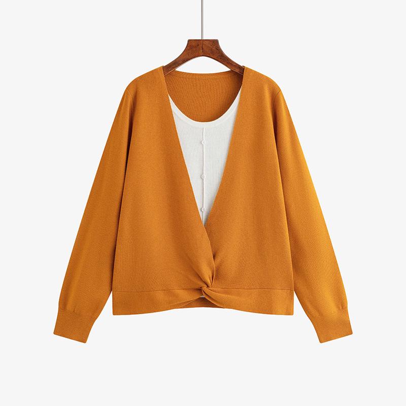 Plus Size Women s Color Block Two-Piece Sweater - Winter 2025 Loose Fit Casual Knitwear XXXL 90-110 kg 2980₽