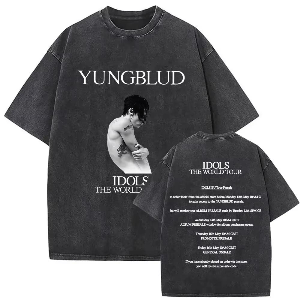 T-shirt Vintage Lavate Yungblud IDOLS The World Tour Uomo Donna Hip Hop Alta Qualità Gotico Oversize Streetwear