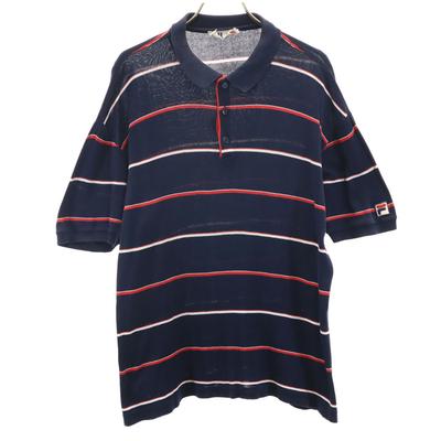 90er Jahre Made in Italy Altes Streifenmuster Kurzarm Poloshirt 40 Marineblau Herren Gebraucht