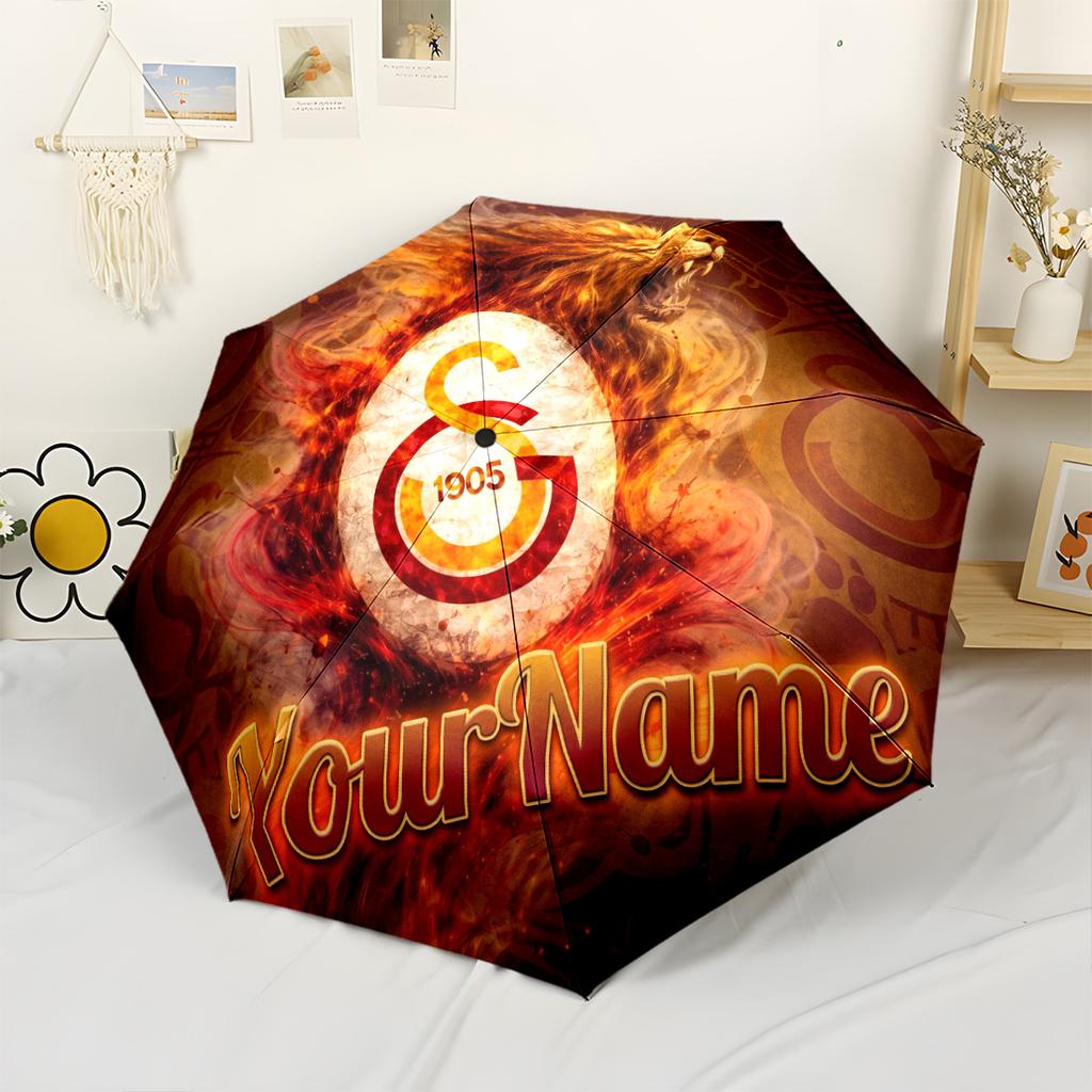 Galatasaray1 Personalized Name Umbrella Portable Automatic Umbrella Compact 8-Rib Lightweight Foldable Design All-Season Umbrella for Travel