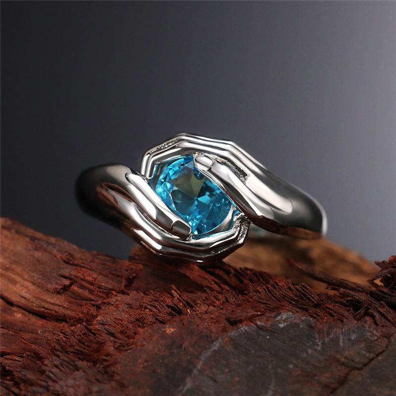Noua personalitate Hands Hug Design Inele feminine cu zirconiu cubic albastru rotund Hip Hop Inele cool Bijuterii de modă pentru femei