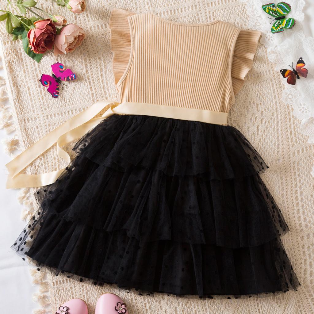 1-6 Jahre alte Kinder Kuchen Kleid Sommer Mädchen gestrickte Top Gaze Kleider Polka Dots Prinzessin Puffy Kleider für Baby