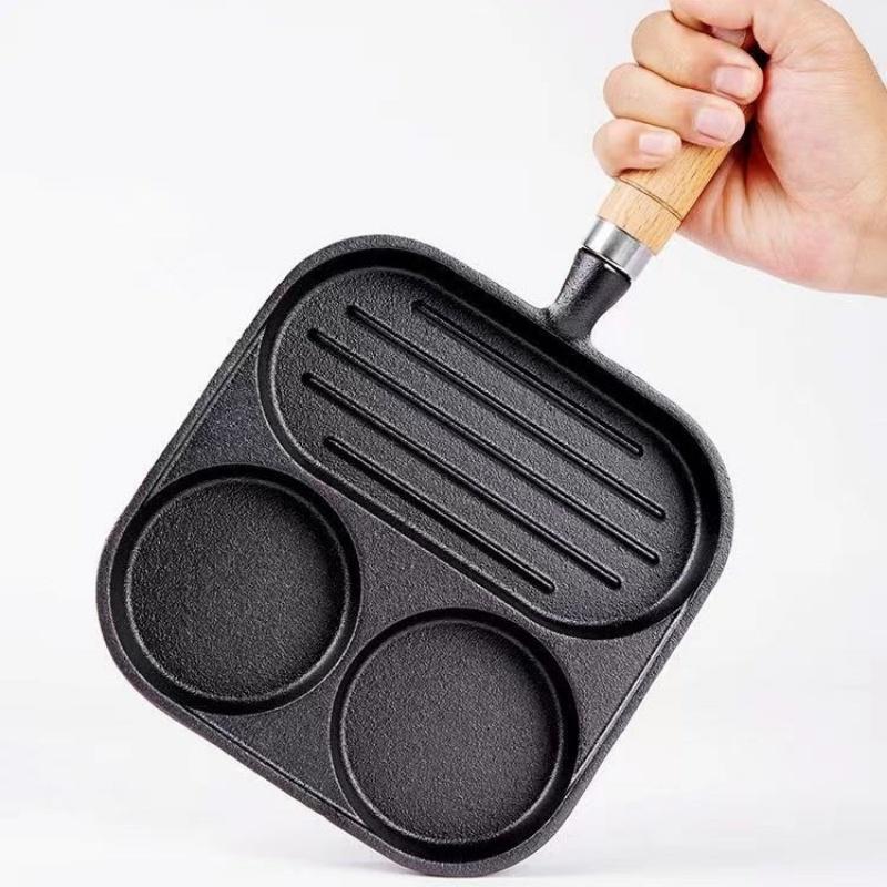 JUSTINLAU Non-stick Eggs Burger Skillet 3/4 Hole Cast Iron Frying Pan Breakfast Bread/Steak Flat-bottom Pot Kitchen Cookware