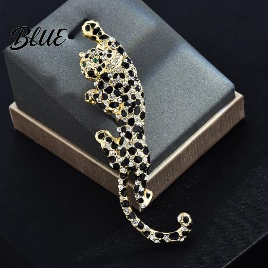 Women Badge Brooch Sparkling Rhinestones Inlaid Leopard Shape Suit Lapel