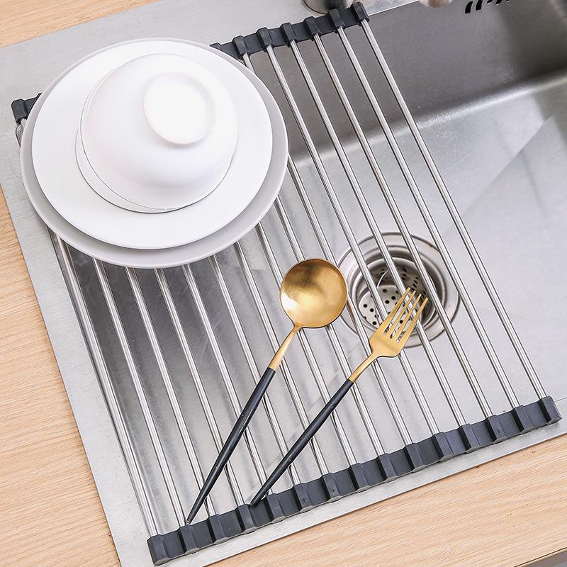 Foldable Stainless Steel Sink Dish Rack and Drainer for Kitchen