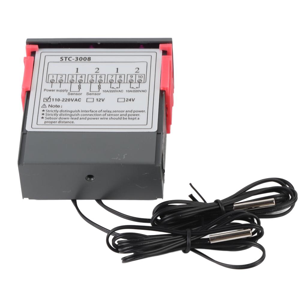 Podwójny wyświetlacz Podwójny czujnik sondy Regulator temperatury Termostat (110220VAC)