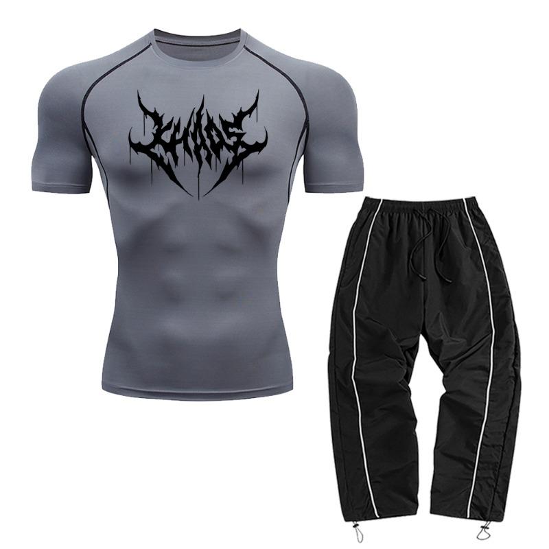 Men's Casual Two-Piece Set Including A Short-Sleeved Top And Long Pants Suitable For Fitness Training And Commute Wear