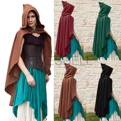 Women Medieval Vintage Pirate Witch Hooded Cape Steampunk Gothic Velvet Poncho Coats Halloween Carnival Party Cosplay Cloak