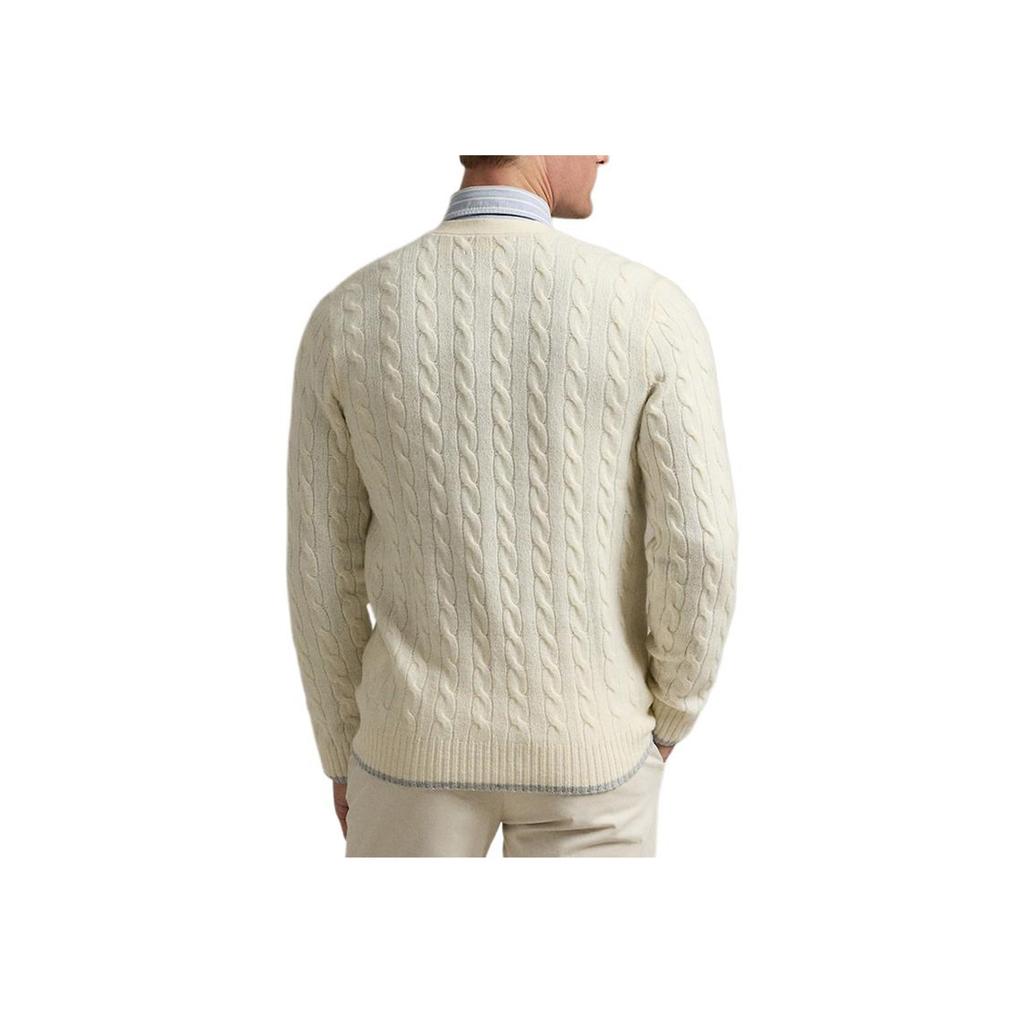 Polo Ralph Lauren FW24 Solid Color Small Pony Embroidered V-Neck Knit Sweater Men sweater Cream MNPOSWE16822052-101