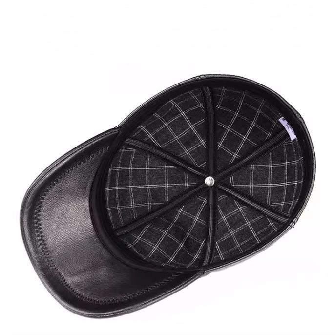 Men's Sheepskin Duckbill Cap - Genuine Leather, Casual, for Autumn/Winter, Adjustable Back Closure, Middle-Aged and Elderly 