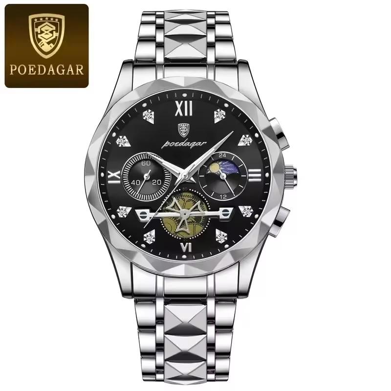 Poedagar 996 Hot Sale Men Quartz Watch Stainless Steel Strap Waterproof Luminous Hands Business Casual Male Wristwatch