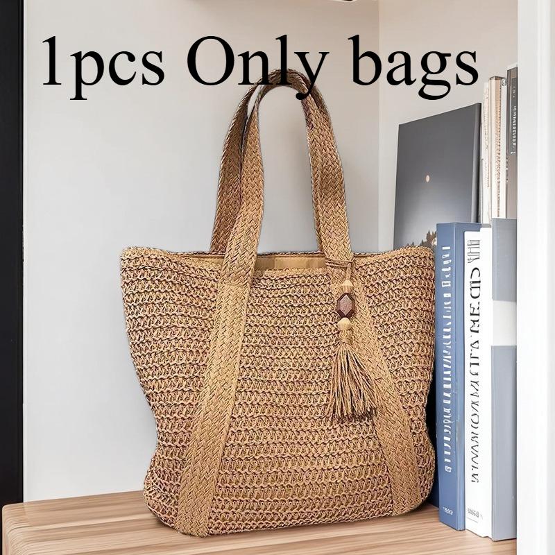 1pcs Paper Commuting Handbag Woven Handheld Beach Bag Women's Shoulder Bag Suitable for Daily Work and Shopping