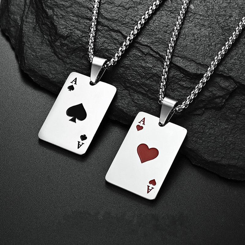 Trendy Hip Hop Necklace: Men's Sweatshirt Pendant with Hearts and Spades Design for Couples.