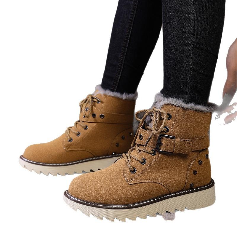 New Women's Cotton Shoes, Large-sized Casual Mid-calf Front Lace-up Cotton Boots for Women