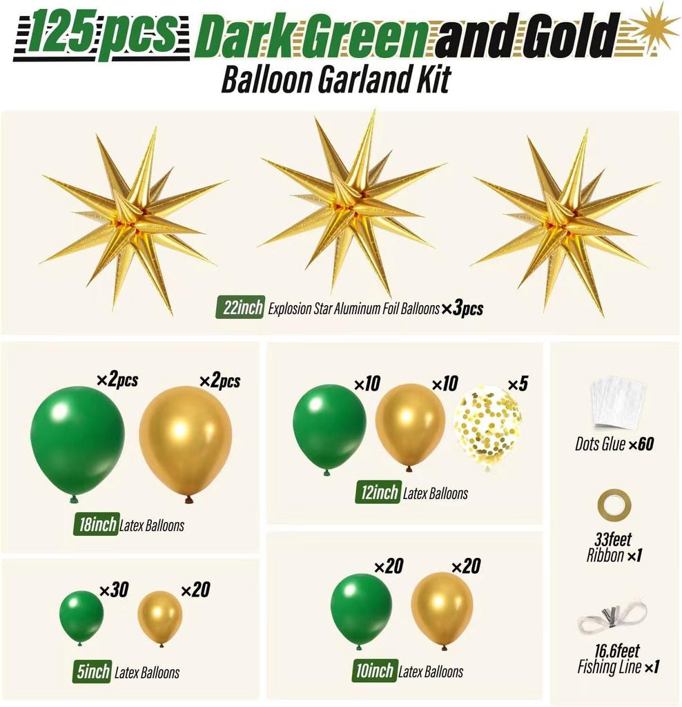 Green Gold Balloon Arch Star Balloon Forest Theme Dark Green Balloon Birthday Baby Shower Wedding Party