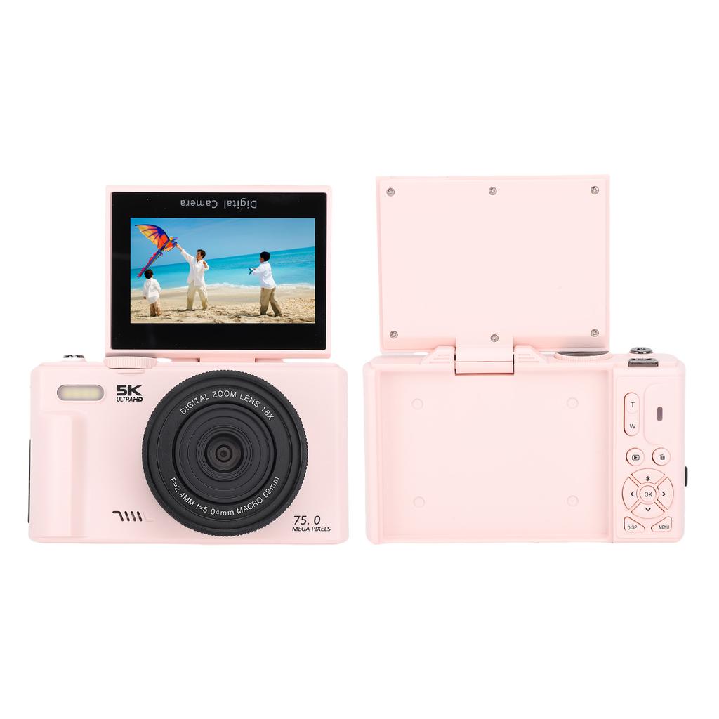 3'' 180° Flip Screen Vlog Camera 18X Zoom Autofocus Compact Travel Camera with Flash 5K 75MP WiFi Digital Camera for Photography