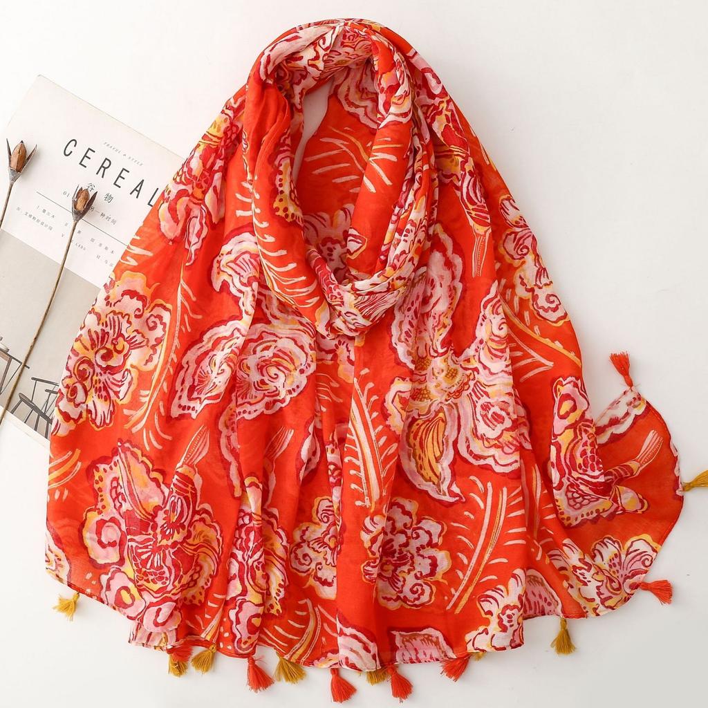 Winter Aztec Ethnic Floral Tassel Viscose Shawls Scarf Lady High Quality Thin Wrap Beach Stole Bufandas Muslim Hijab 180*90Cm