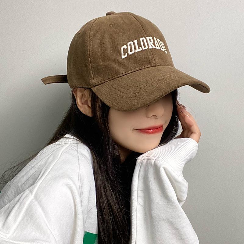Versatile Large Head Baseball Cap: Solid Color, Deep Crown, Wide Brim, Embroidered Letter Design