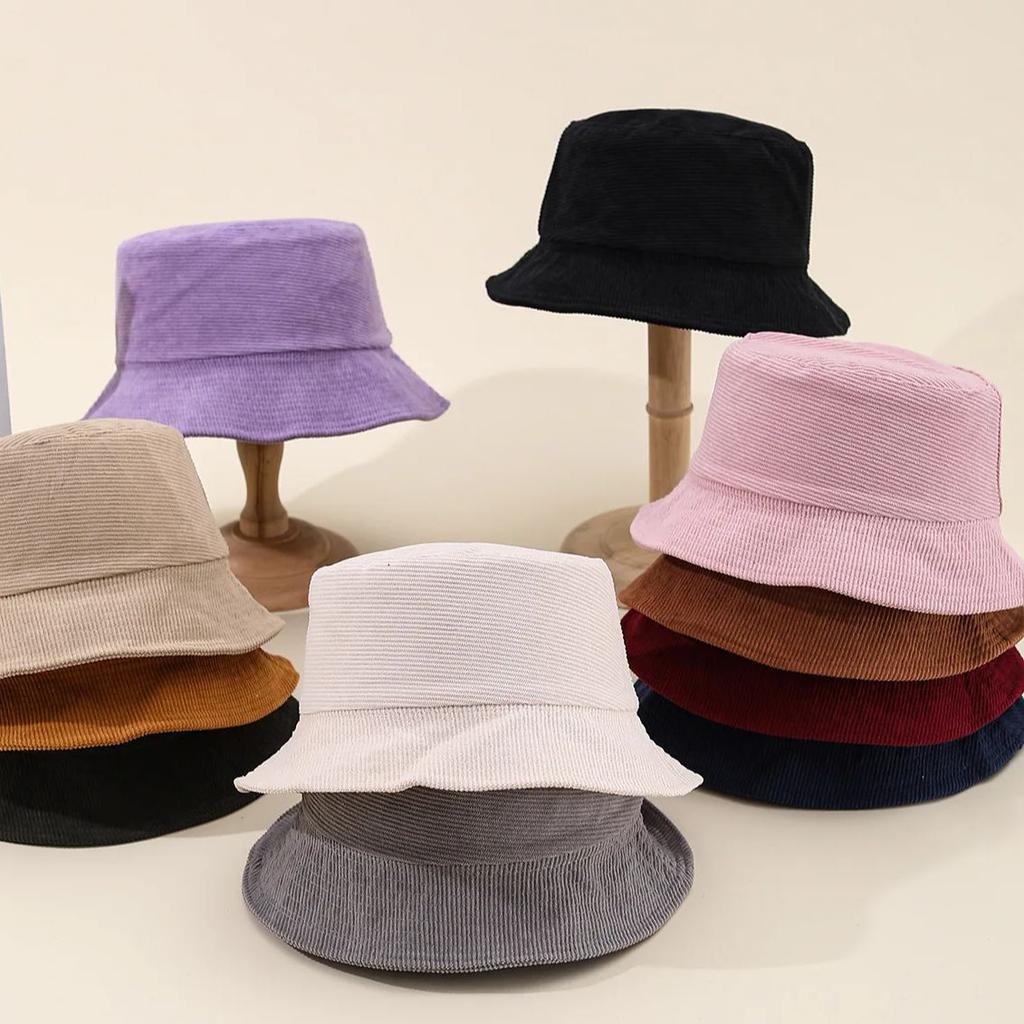 Women's Retro Autumn Winter Hats Corduroy Bucket Hat Outdoor Casual Style With Sunshade For Cold Weather New Foldable New