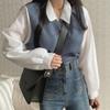 New Arrivals Open Run Women Basic Solid Shirt Layered Collar Neck Knit