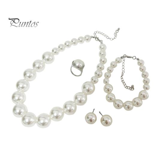 Faux Pearl Earrings Set 3Pcs/Set Imitation Pearls Jewelry Set, Adjustable Length Choker Necklace with Ear Studs Wedding Bracelet And Bracelet,