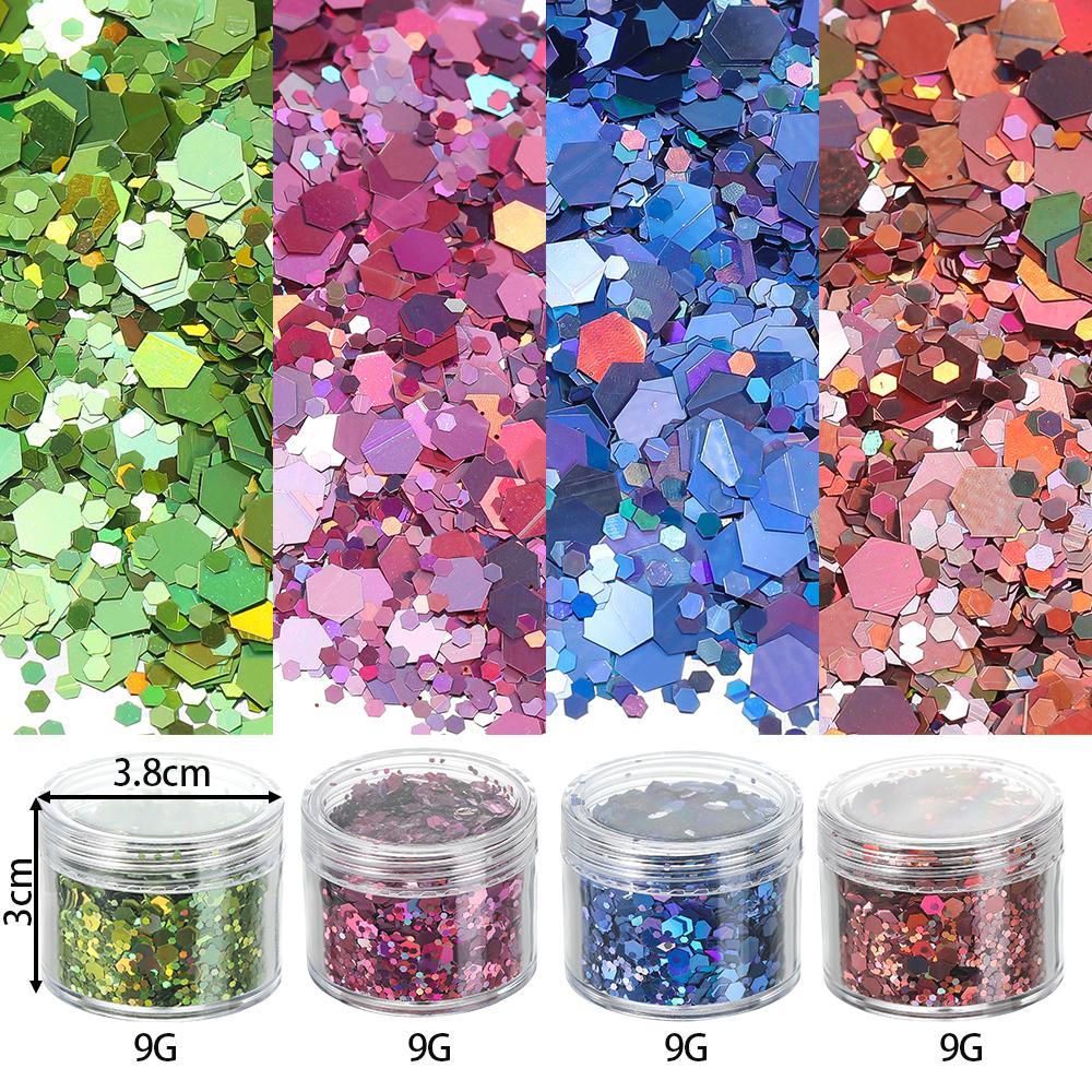 

4Bottle/Set Holographic Hexagon Chunky Glitter Epoxy Resin Filler Flakes Laser Sequins for DIY Epoxy Resin Nail Art Fillings