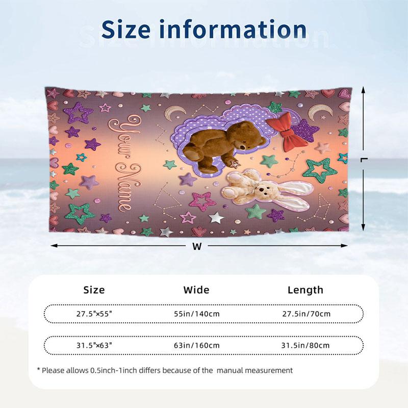 Teddy Bear Valentines Day Theme Quick Dry Beach Towel Custom Name Text Print Large Sand Resistant Towel Beach Vacation