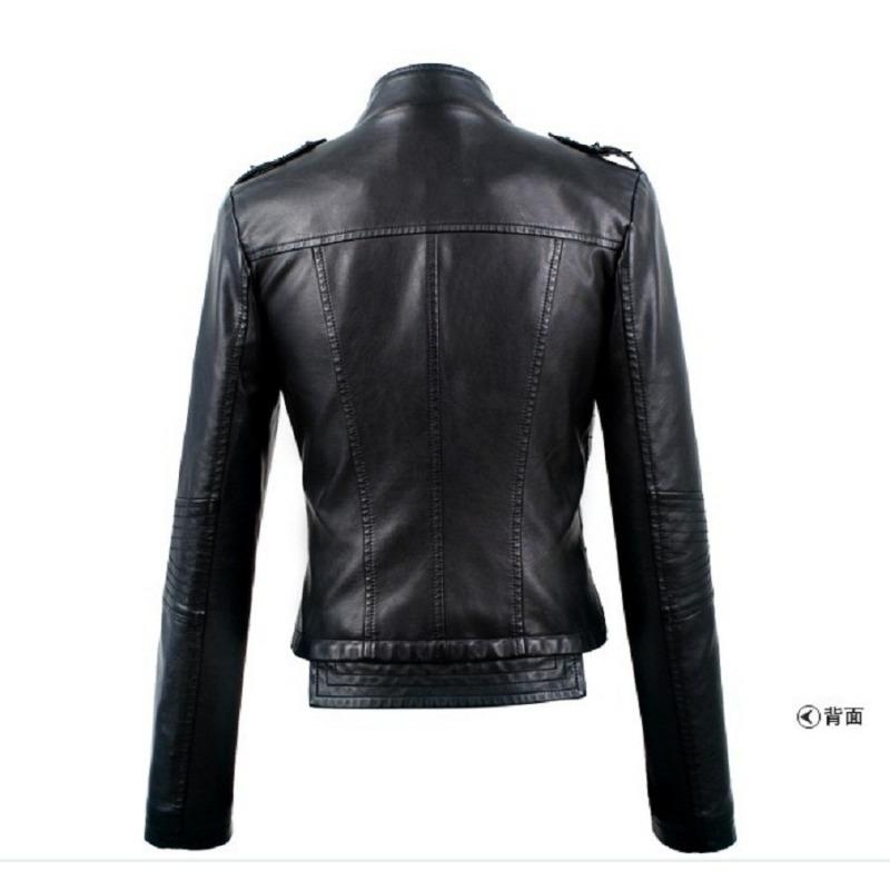 Autumn Winter Stand Collar Casual Fashion PU Leather Rivet Outwear Women Slim All-match Cardigan Coat Top