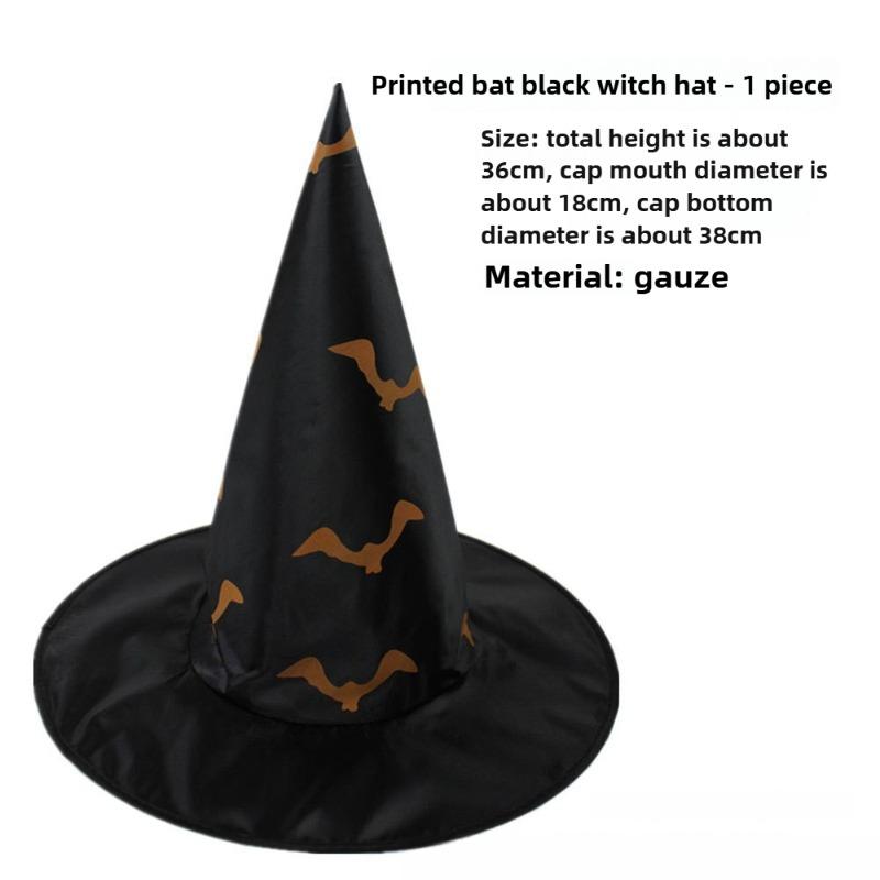 Halloween Prom Party Hat Witch Hat Witch Hat Veil Hat Printed Pumpkin Hat Black Tip Hat