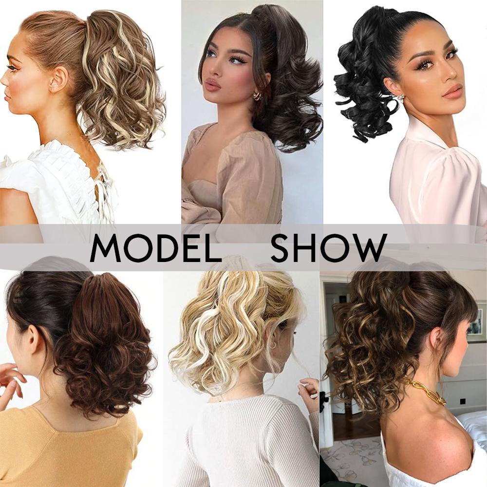 Synthetic Drawstring Ponytail Short Wavy Curly Ponytail Clip In Hair Extensions Natural Looking For Women Daily Use