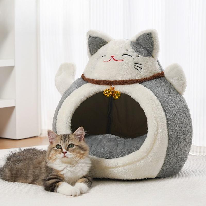 Cat Bed for Indoor Cats - Maneki Neko Cat Cave Bed,Super Soft Calming Pet Bed for Kitten&Puppy,Small Dog,Warm Plush,cat Hideaway
