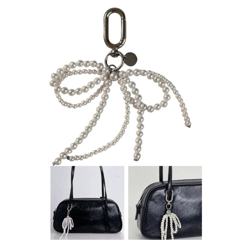 Elegant Beaded Pearls Bowknot Charm Pendant Fashion Key Holder Accessory for Trendy Women Ladies Stylish Outfits