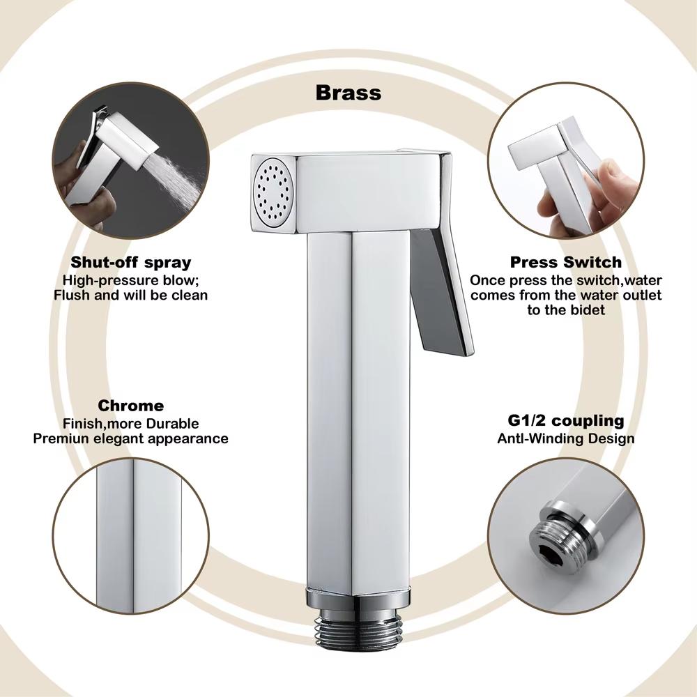 Household Brass Handheld Pressurized Bidet Spray Gun for Toilet