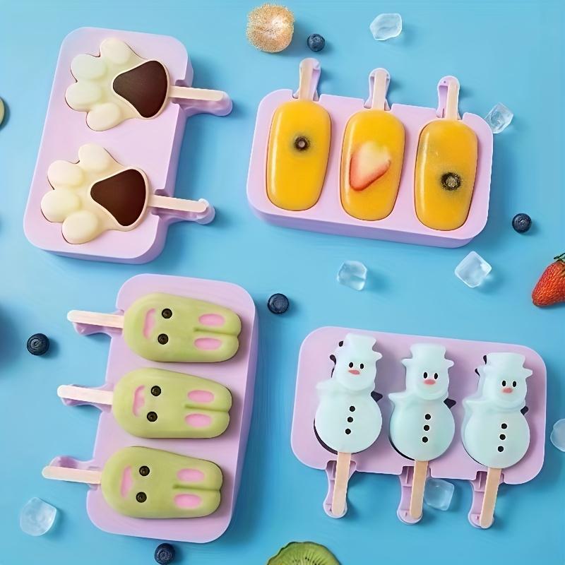 4pcs Multi Style Cartoon Silicone Ice Cream Molds, 3D DIY Easy Release Popsicle Maker with Free Sticks, Summer Homemade Ice Pop Tool for Kitchen