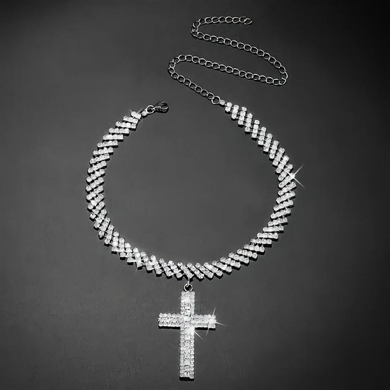 Kouzelný náhrdelník s přívěskem křížku Stylový Luxusní Stříbrný Zirkon S Kreativním Designem Vícevrstvý Stříbrný Náhrdelník Dárek Pro Ženy