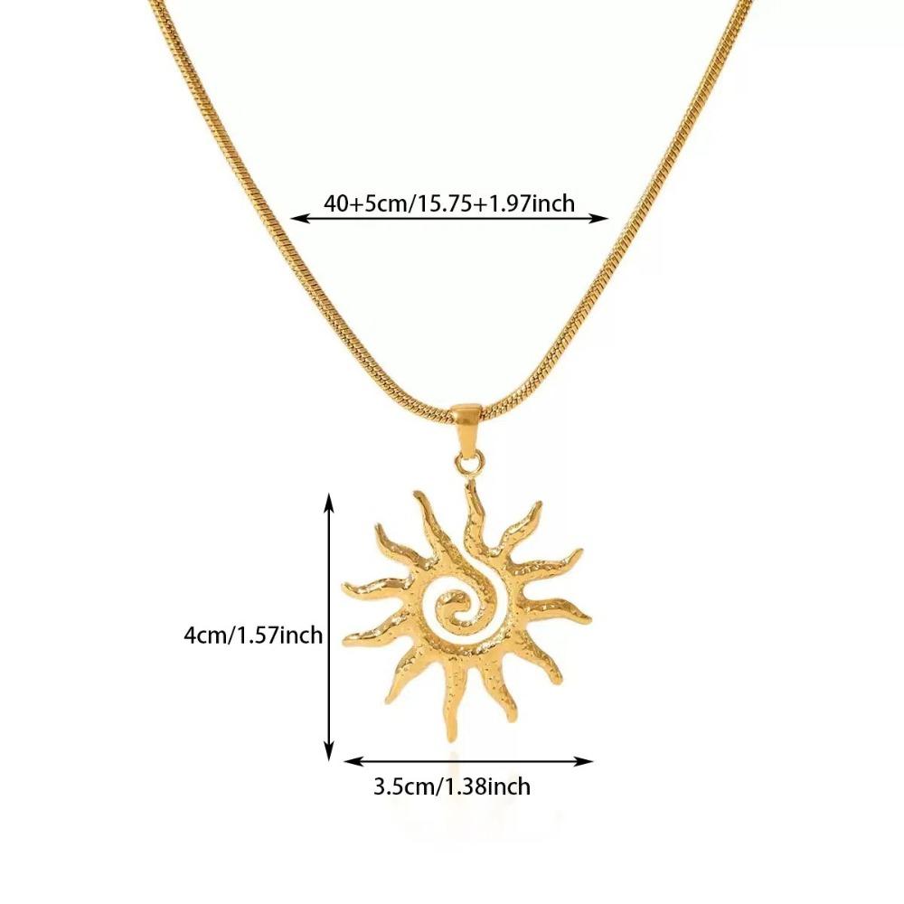 Stainless Steel Sun Pendant Necklace Gold Color Sweater Chain Stainless Steel Necklace  Daily Wear
