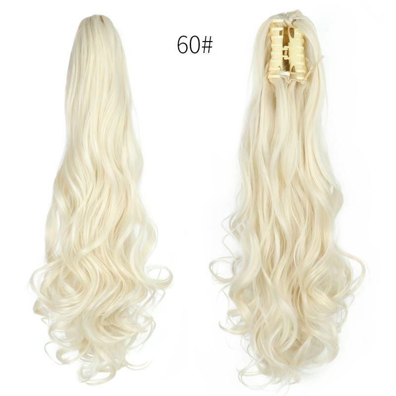 

22-дюймовые синтетические длинные волнистые вьющиеся волосы для наращивания хвоста с когтями, черный, коричневый, красный шиньон для женщин