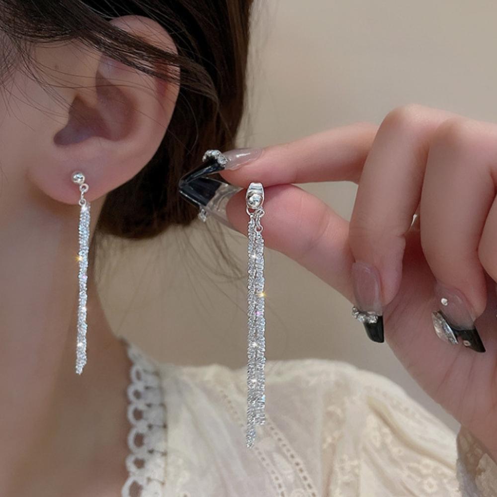 S925 Sparkling Screw Chain Long Drop Earrings – Haniel – From Korea