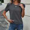 Damen Rundhals Puff Kurzarm T-Shirt Figurbetont Einfarbig Lässiges Strick-T-Shirt Top