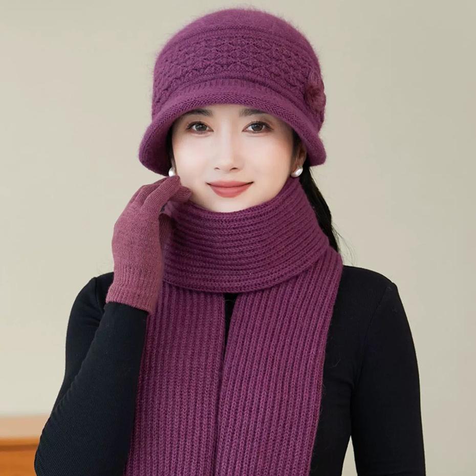 Elastic Furry Hat with Toggle Closure Lightweight Holiday Themed Cap for New Year's Celebration Handcrafted Warm Knit Headwear for Elderly Women