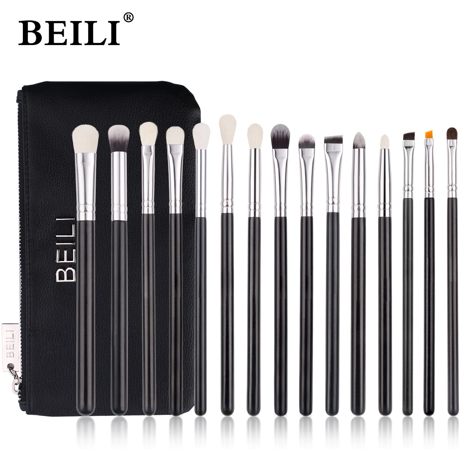 

Набор кистей для макияжа глаз BEILI, 15 шт., набор кистей для теней для век из натуральной козьей шерсти, мягкие синтетические консилеры для растушевки, подводка для глаз с сумкой