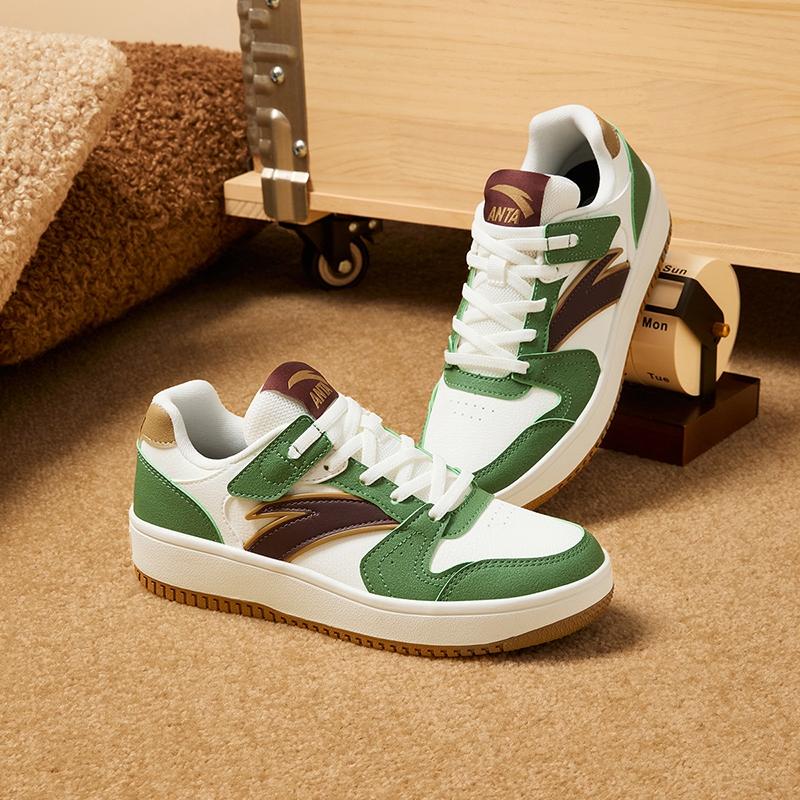 Anta Comfortable Versatile Non-Slip Wear-Resistant Low-Top Kids Skate Shoes Kids Sneakers White Green A12448099-3