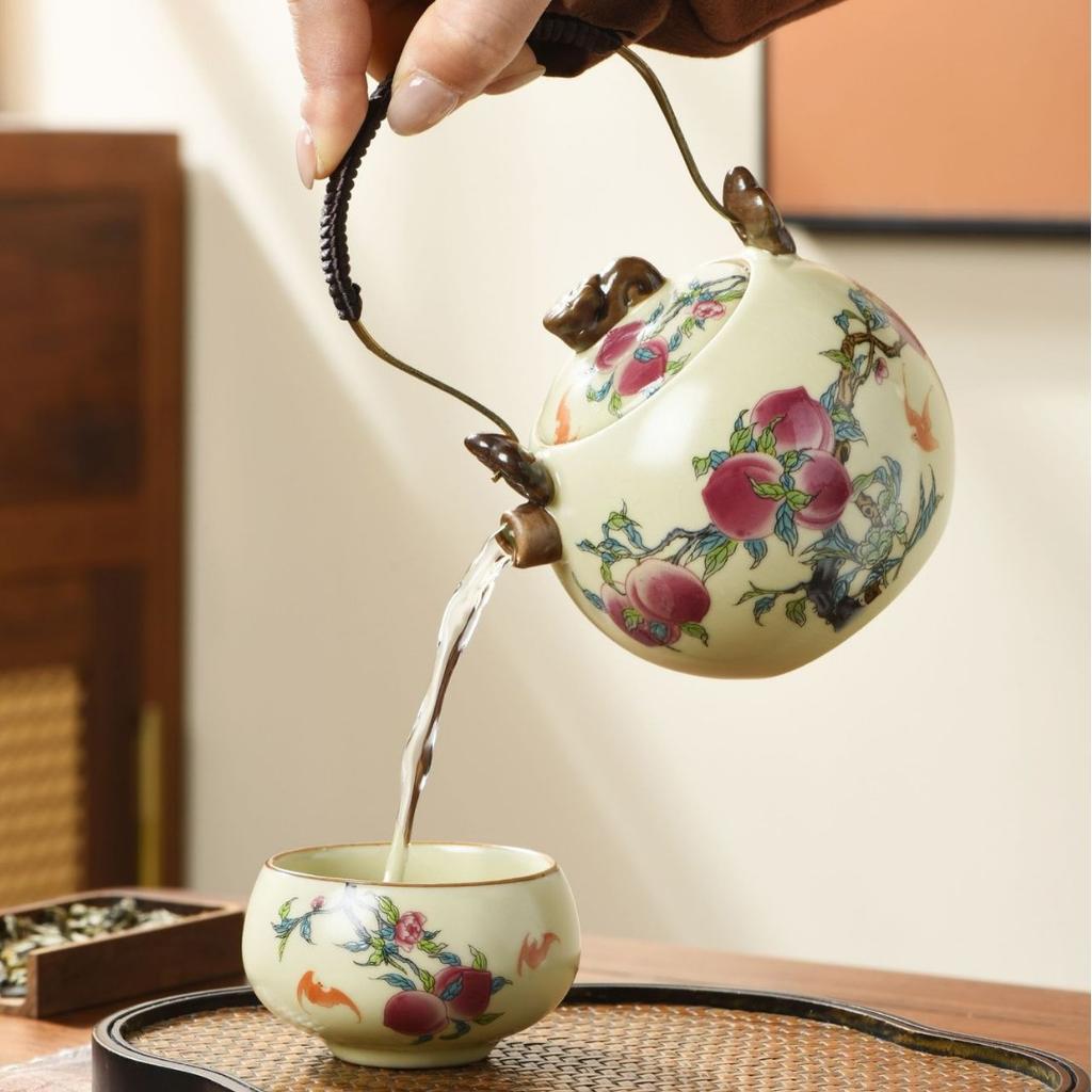 Ru kiln Jiutao series beam pot, teapot, tea maker, household ceramic tea set, tea maker, single pot opening can raise teapot