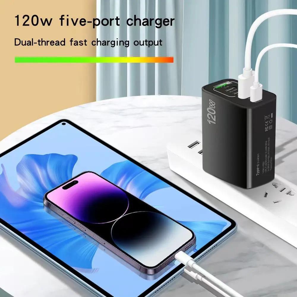 120W USB Charger Type C Quick Charge 3.0 Fast Charging Mobile Phone Adapter EU/US Plug Wall Charger For iPhone 15 Samsung Xiaomi